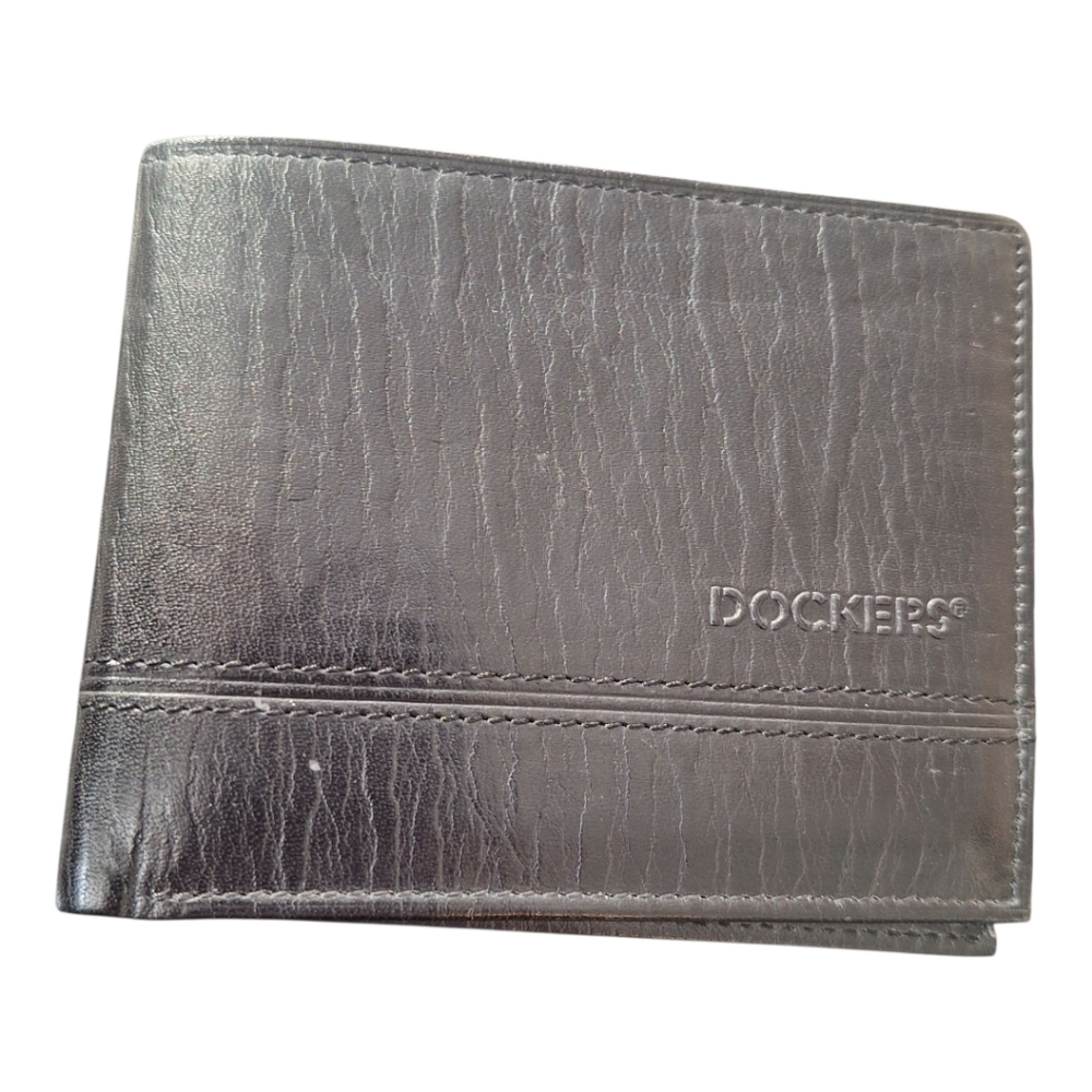 Dockers Rfid Extra Capacity Full Grain Leather Black Bifold Mens Wallet New